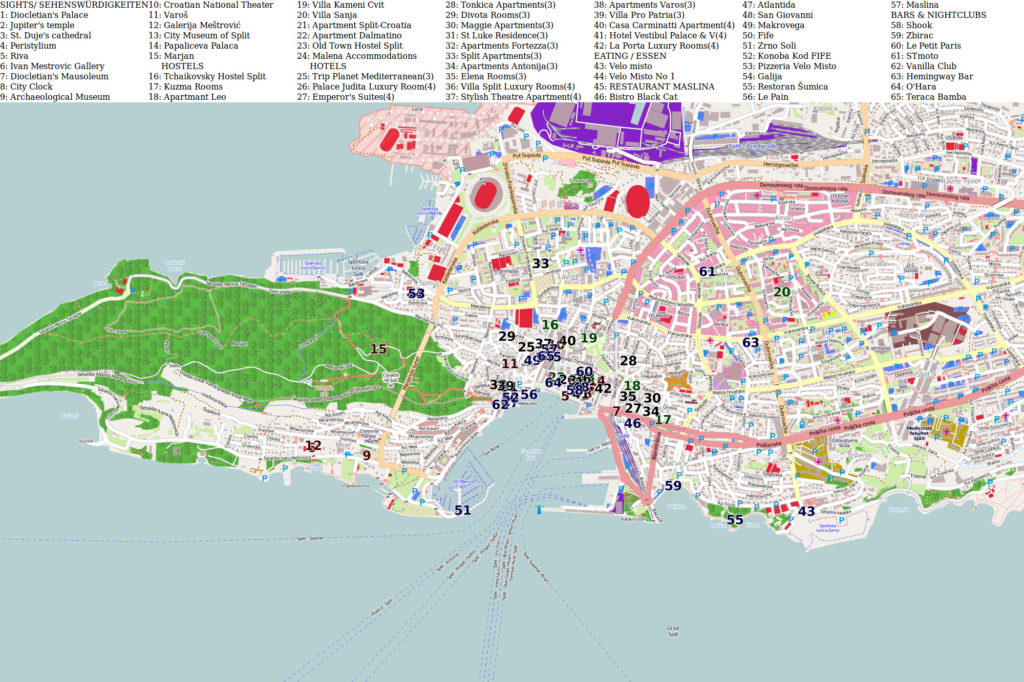 Mapa con los lugares de Interés en Split