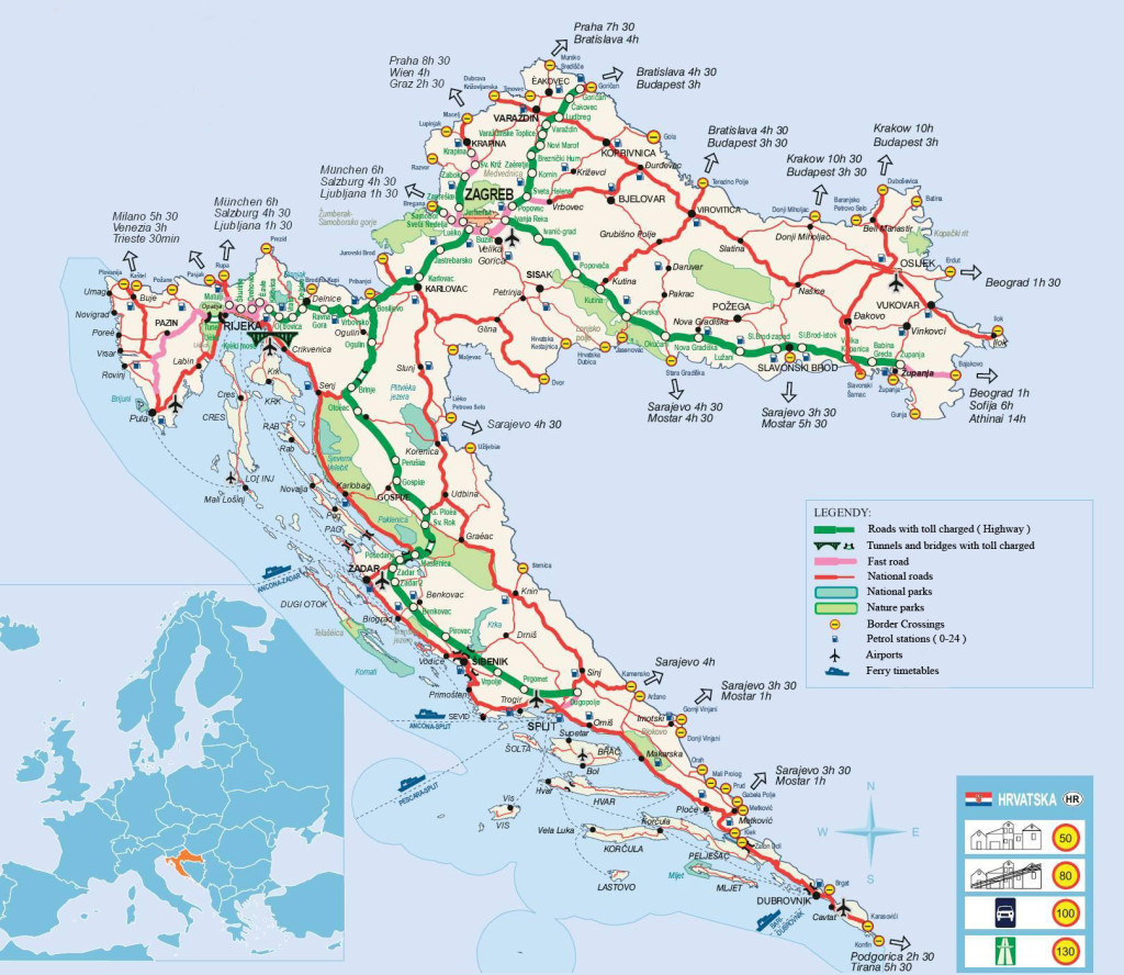 Mapa de las carreteras de Croacia